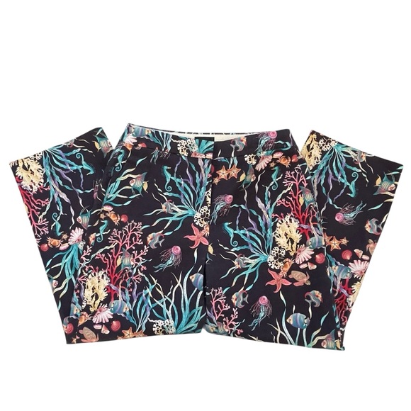 J. Crew Collection Navy Sea Life Print Cropped Cotton, lined Pants Sz: 6 - Picture 2 of 11